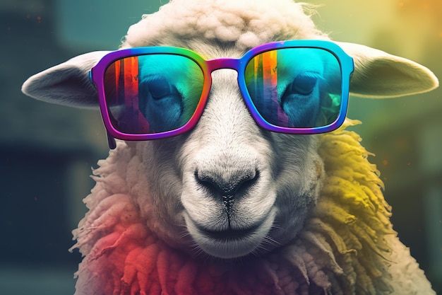 Verres colorés de mouton souriant Générer AI
