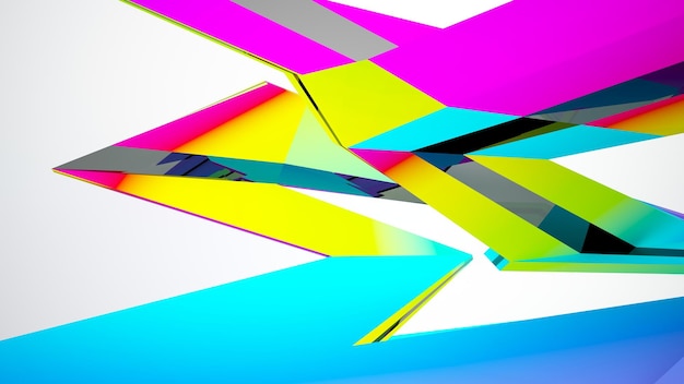 Verres dégradés blancs et colorés abstraits espace public intérieur à plusieurs niveaux avec fenêtre 3D