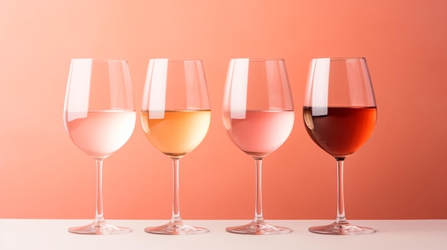 des verres avec du vin sur un fond rose