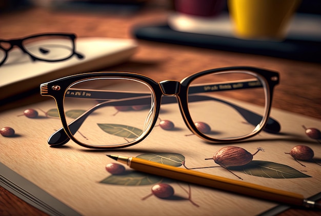 Verres avec gros plans sur un bureau