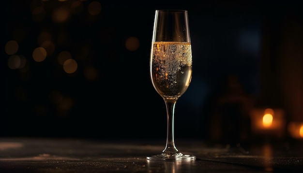 Verres incandescents de bouteille de champagne soulevés pour célébrer le nouvel an générés par l'IA