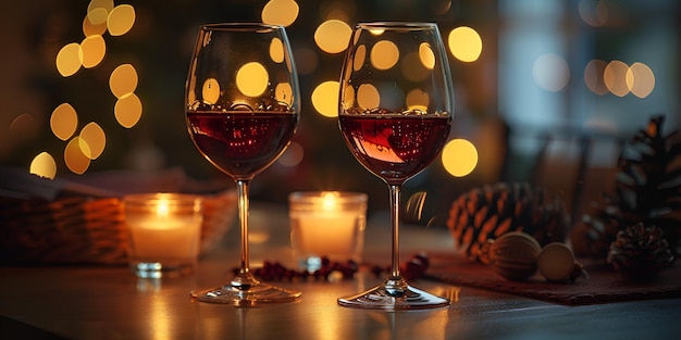 Photo des verres à la lumière des bougies avec une ambiance romantique
