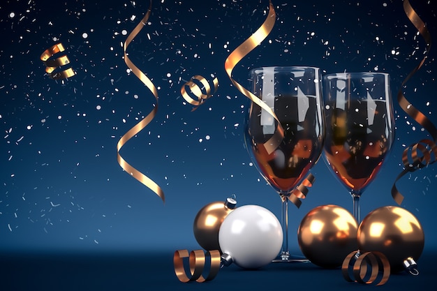 Verres de Noël de champagne sur fond brillant