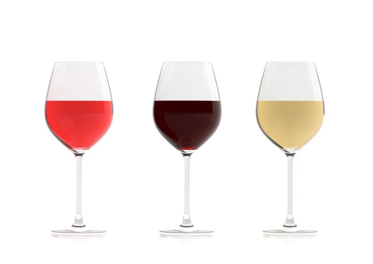 Photo verres de rendu 3d de vin sur fond blanc
