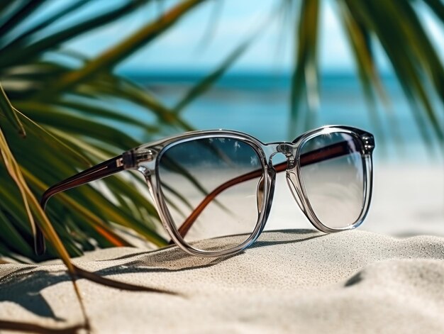 des verres sur le sable avec un fond de plage