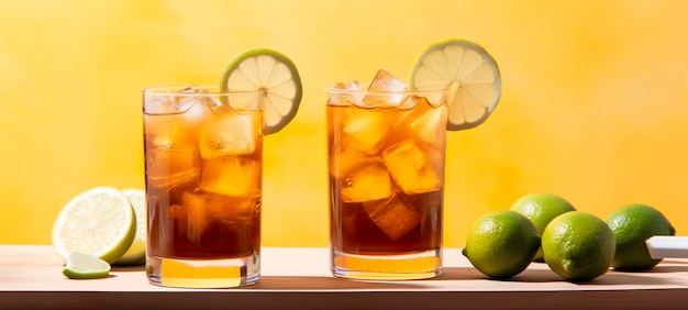 Verres de savoureux thé glacé Long Island sur fond clair AI Generative