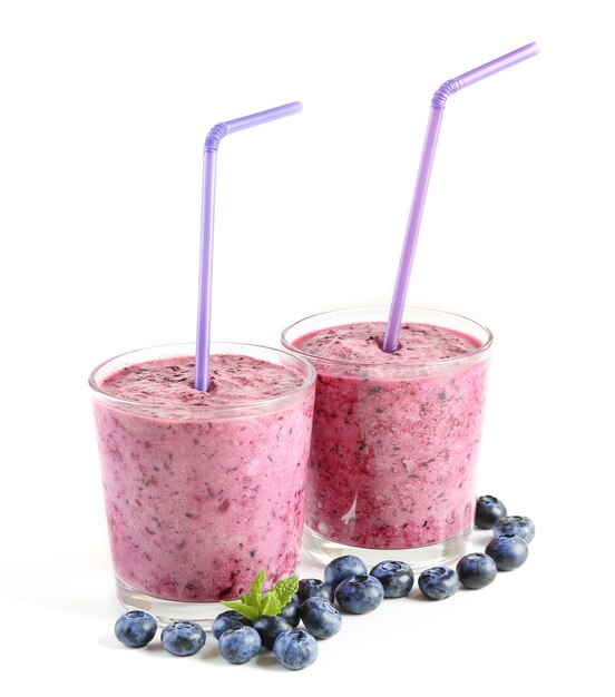 Verres de smoothie aux bleuets, gros plan