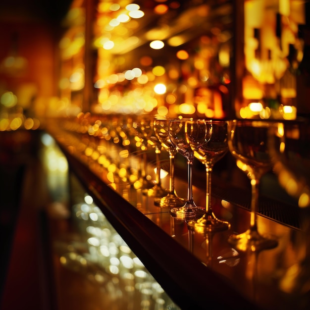 Des verres sur une table de bar.