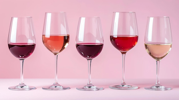 Verres à Toast romantiques avec rose rouge et vin blanc sur fond rose