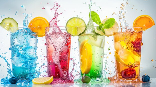 Photo des verres variés remplis de boissons colorées