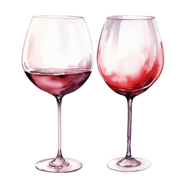 Photo verres à vin à aquarelle isolés