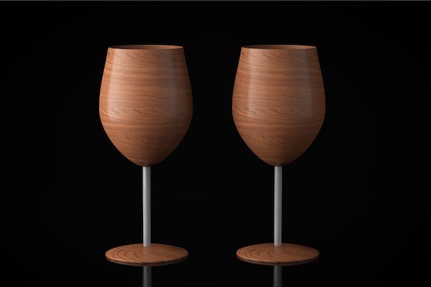 Photo verres à vin en bois conceptuel sur fond noir