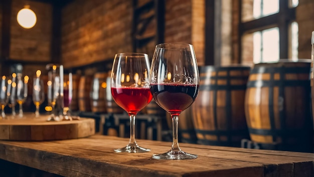 des verres de vin dans une vieille brasserie