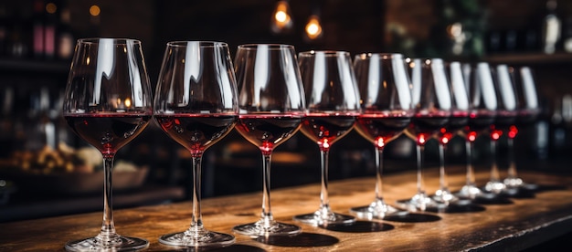 Verres à vin élégants sur une table vintage générée par AI