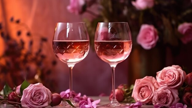 Verres de vin rosé Illustration AI GenerativexA