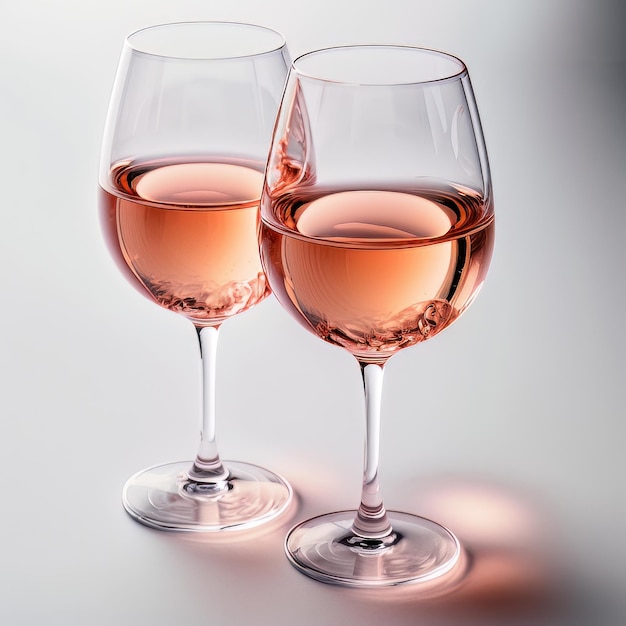 Photo verres de vin rose rose sur fond clair illustrator ai generative