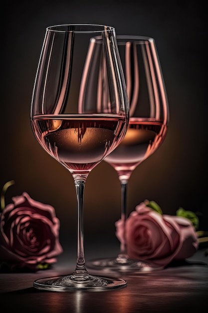 Verres de vin rose rose sur fond clair Illustrator AI Generative