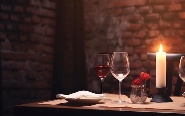 Verres à vin sur une table avec une bougie en arrière-plan