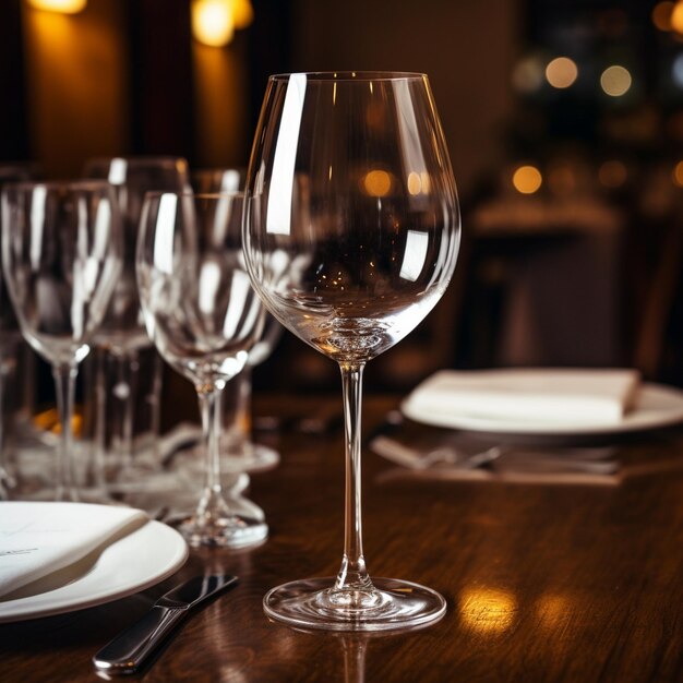 Des verres à vin sur la table.