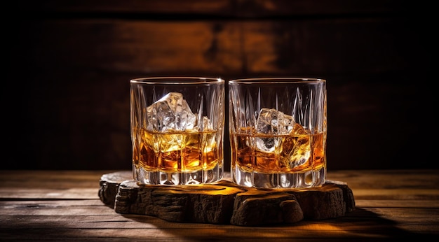 Des verres de whisky avec de la glace.