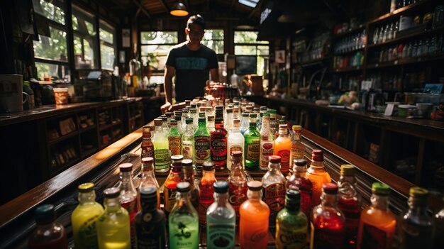 Des verres de whisky et de la liqueur de fruits sur la table dans un restaurant de luxe pour un repas spécial