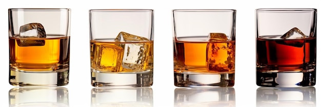 Verres à whisky avec reflet isolé sur blanc