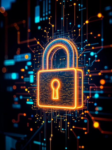 Verrou de cybersécurité sur un fond de circuits électroniques