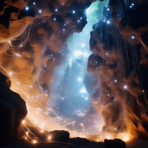 Photo des vers lumineux dans des cavernes ressemblant à des étoiles dans le ciel