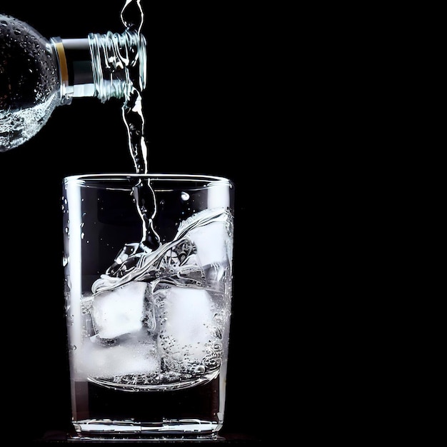 Verser une boisson gin tonic dans un verre sur fond noir