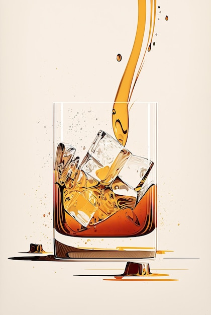 Verser le cognac dans un verre avec de la glace Boisson alcoolisée générée par l'IA