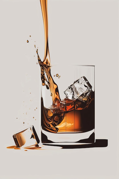 Verser le cognac dans un verre avec de la glace Boisson alcoolisée générée par l'IA
