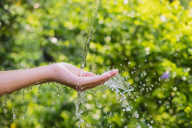 Verser de l'eau sur le fond de la lumière du matin