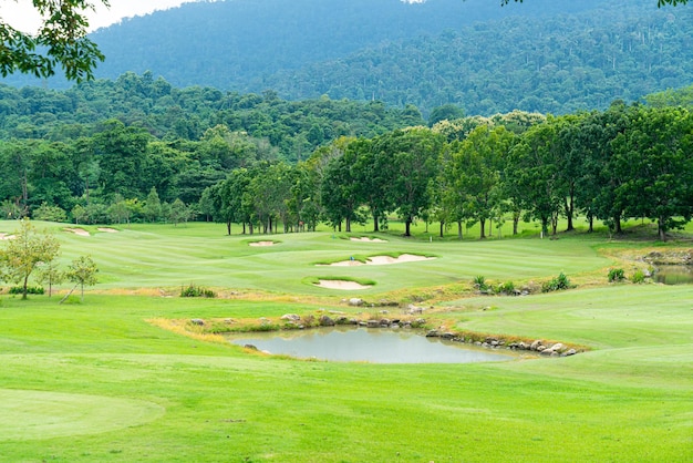 Vert avec bunkers de sable sur le terrain de golf