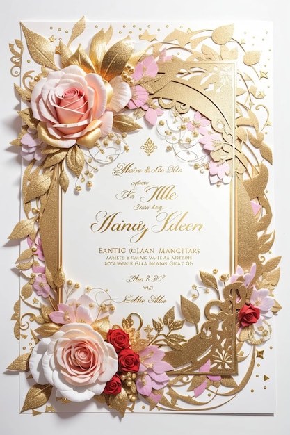 Vert et or enchantés pour une invitation à des paillettes de mariage avec de nombreux espaces vides au centre de l'image