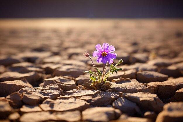 La verveine pousse sur un sol fissuré dans le désert par une journée ensoleillée.