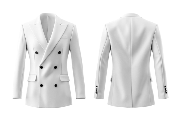 une veste de costume blanche avec un bouton noir sur le devant et le col droit est montré