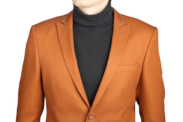 Photo veste de costume homme marron. costume veste orange pour hommes, isolé sur fond blanc.