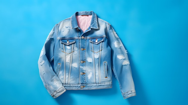 Une veste en denim décontractée sur un fond bleu