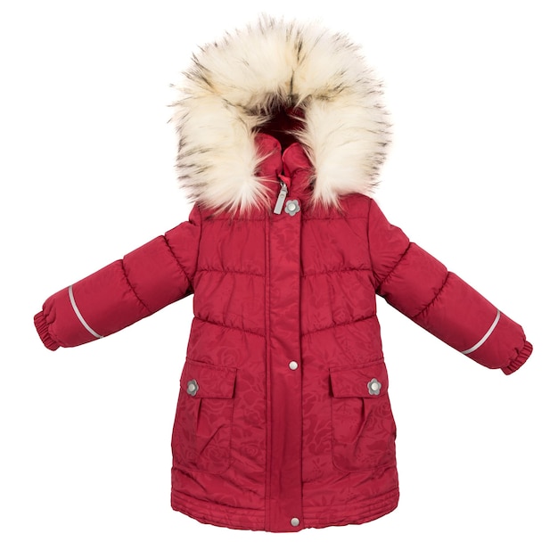 Veste d'hiver pour enfants femmes isolé sur fond blanc.