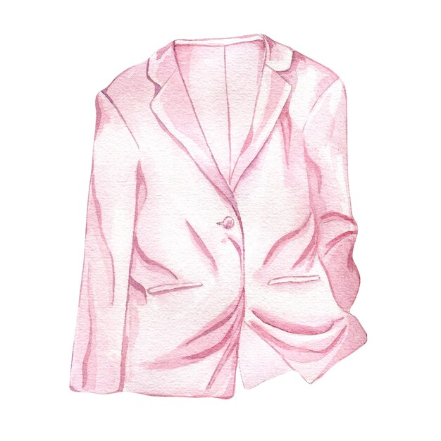 Photo veste rose blazer aquarelle illustration isolé sur fond blanc tenue élégante de la femme vêtements d'été de la femme dessinés à la main design pour magasin vente magazine emballage modèle de vitrine