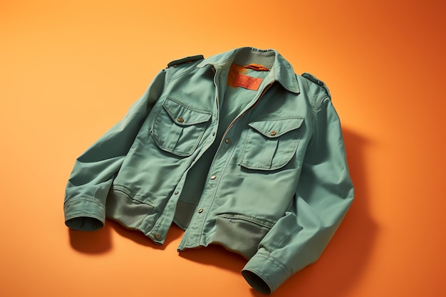 Une veste verte sur fond orange avec le mot armée dessus.