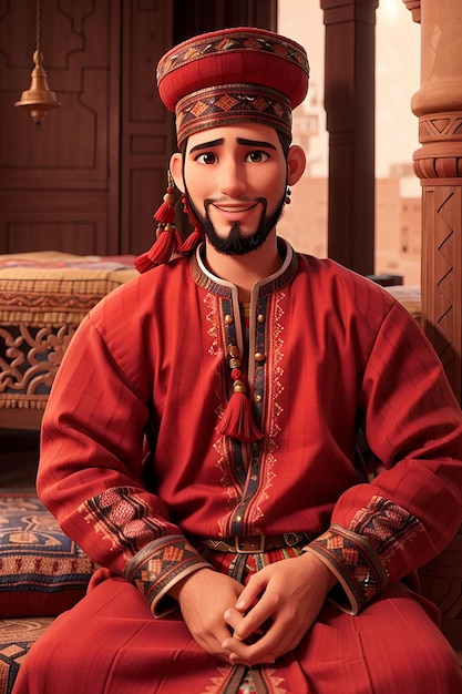 Vêtement traditionnel rouge classique marocain Djellaba iconique pour hommes