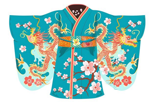 Photo vêtements 2d kimono avec une découpe de dragon sur le dos orné de conception de mode idée de conception artistique