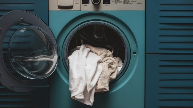 Photo des vêtements blancs dans la machine à laver