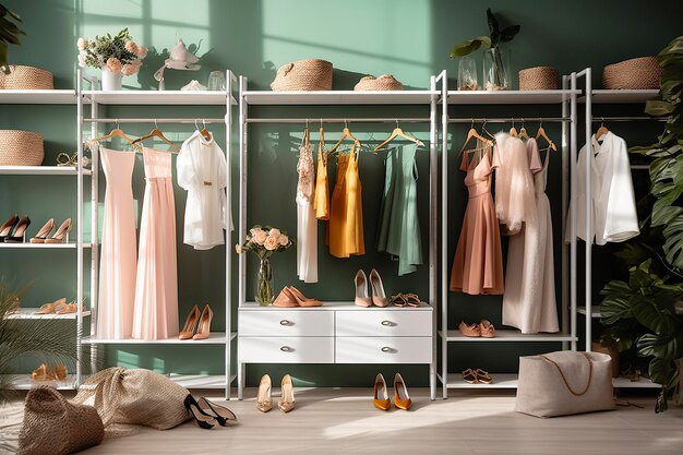 Vêtements et chaussures féminins élégants dans une boutique