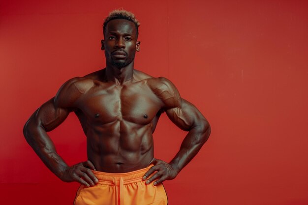 Photo vêtements de gymnastique muscles forts personne de fitness entraînement dans la salle de sport avec les mains sur la taille