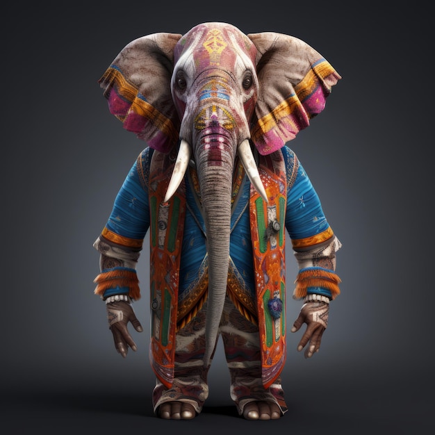 Vêtements indiens colorés 3D éléphant dans le style de moteur irréel