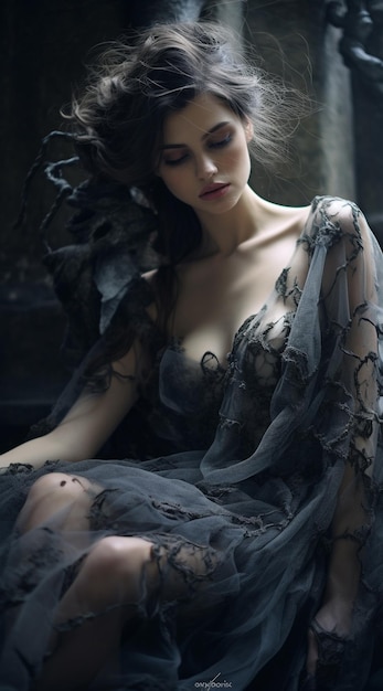 Vêtements de mode gothique mignons Tenue de dentelle épatastique évocatrice créative style silhouettes de la nuit nuances noires sombres élégantes et luxueuses