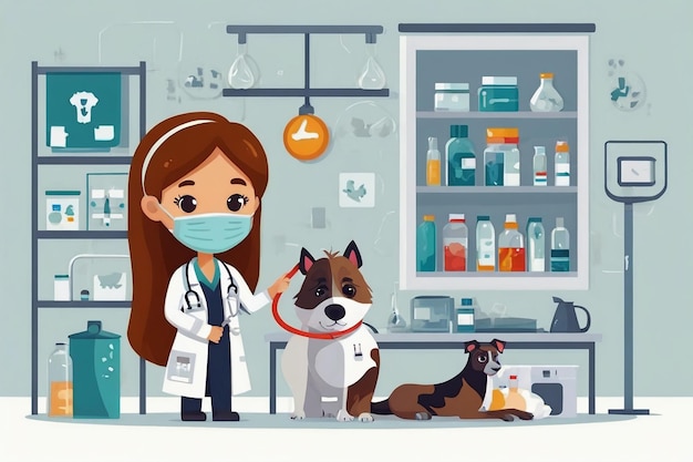 Une vétérinaire avec un chat dans une clinique vétérinaires Illustration vectorielle