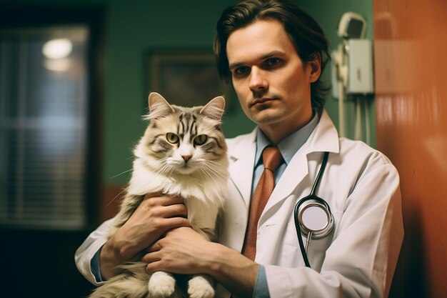 Vétérinaire avec un chat dans la clinique